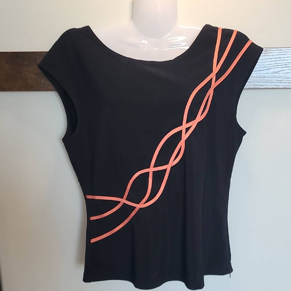 Black and Orange Fitted Blouse with Flowing Design